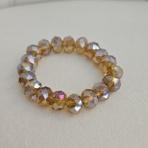 Elegant Czech Crystal Stretch Beaded Bracelet In Champaigne, NWT